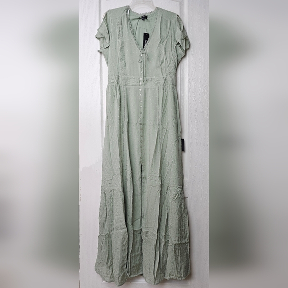 Lulus Women's Completely In Love Sage Green Swiss Dot Button-front Maxi Dress L - Picture 8 of 14